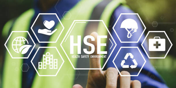 HSE - health safety environment concept.Construction inspector in uniform is checking industrial building and environment.Safe and standardized industry.
